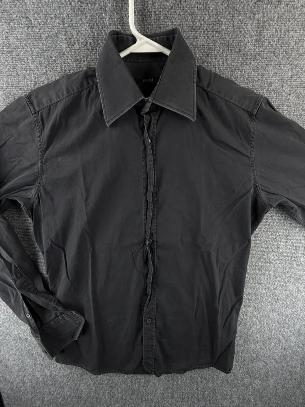 Gucci Italy Black Button Up Shirt Point Collar Size 15 Cotton Long Sleeve Solid